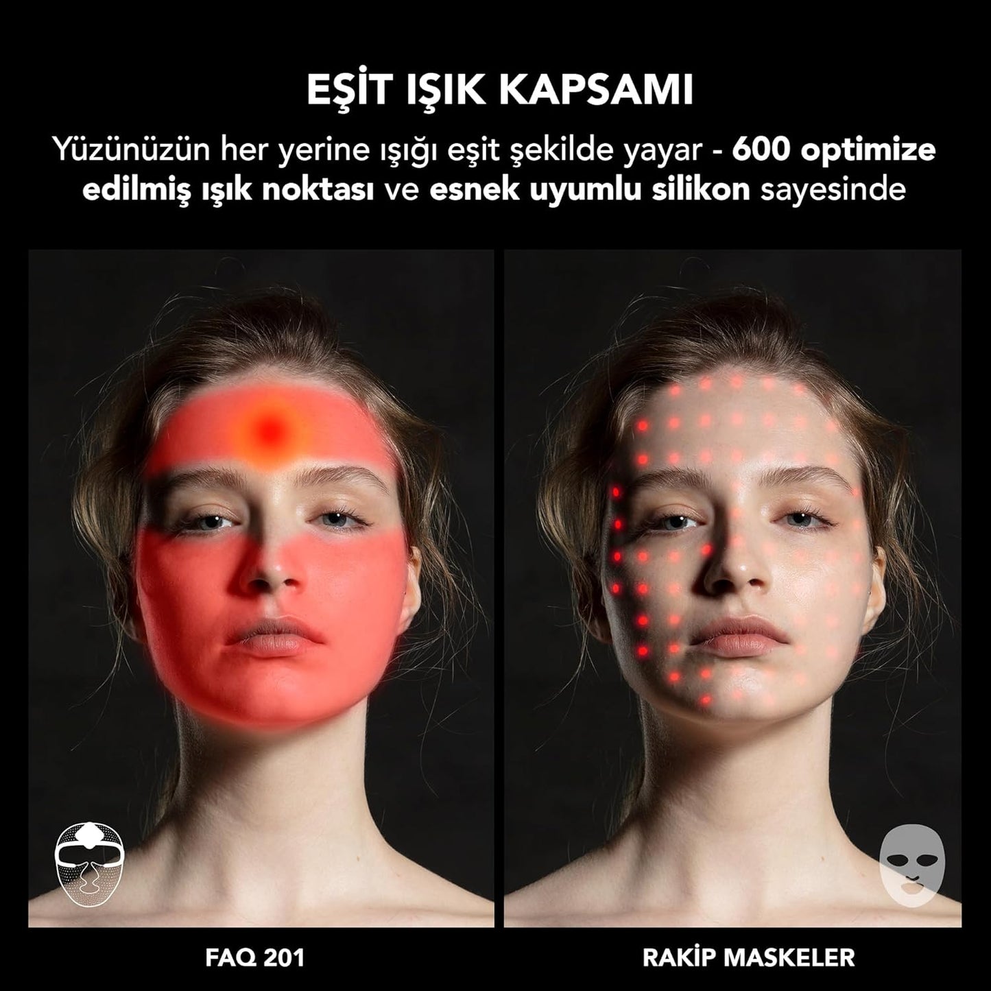 Inteligentny, Szwajcarski design FAQ 201 Advanced RGB LED Lights Maska na twarz - na plamy i łagodny trądzik - Maski na twarz Pielęgnacja skóry - Bezprzewodowe maski na twarz Beauty - 600 punktów świecących - Pielęgnacja skóry