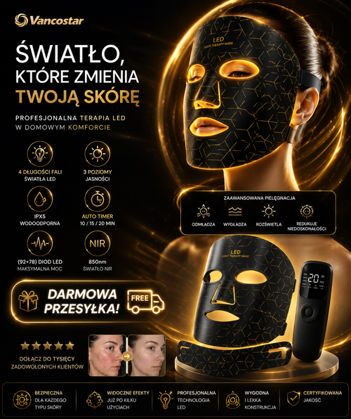 ✨ Maska LED NIR na Twarz i Szyję – Redukcja Zmarszczek, Trądziku i Niedoskonałości.