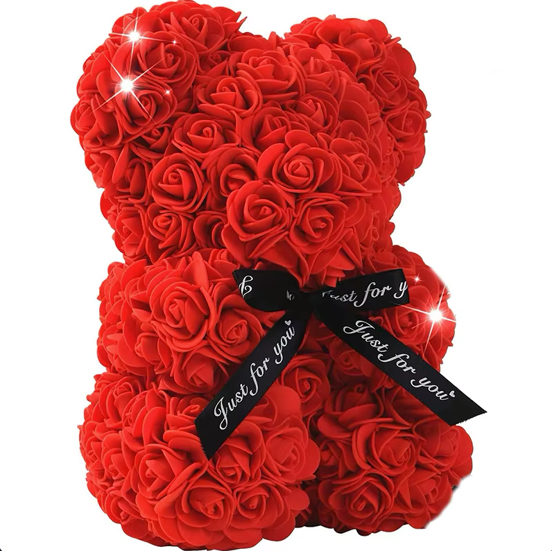 Miś z Róż z Pianki, 25 cm – Prezent Walentynkowy